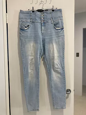 City Chic 14S Skinny Harley Corset Jeans Short Stretch Light Blue High Rise 16 • $25