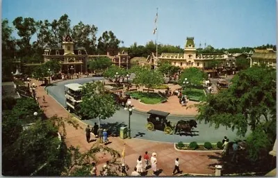 Vintage 1950s DISNEYLAND Anaheim CA Postcard  TOWN SQUARE - MAIN STREET  #A-4 • $5.25