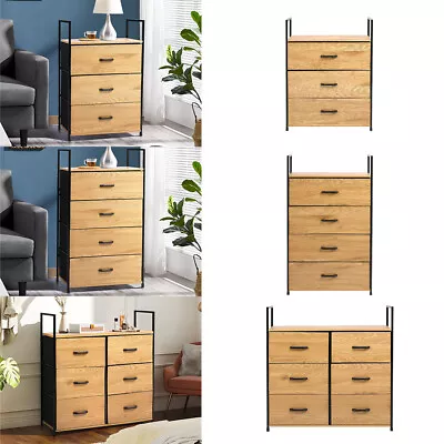 Steel& Wood Frame Bedside Cabinet Storage Cabinet 3/4/6 Canvas Chest Of Drawers  • £39.95