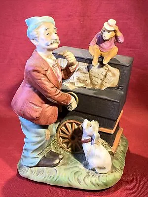 Organ Grinder Player Porcelain Figurine - WACO - Sculpture By S. NAKENE • $20.01