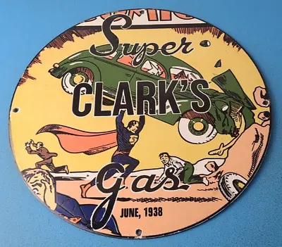 Vintage Super Clark Gasoline Porcelain Superman Gas Service Station Pump Sign • $145.47