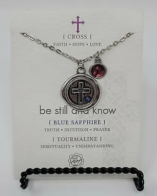 $14.49 • Buy Gift Craft Cross Birthstone Pendant Necklace Blue Sapphire Tourmaline Silver