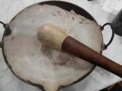 Antique Cast Iron 10  Inch Marietta Mortar Bowl And Marble Pestle Signed • $675