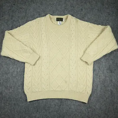 Callan Sweater Mens Large Ivoy Irish Merino Wool Fisherman Cable Knit Ireland • $64.88
