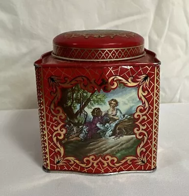 VTG Daher 11101 Tea Tin With Courting Couple Red Gold Tea Tin Made In England • $16