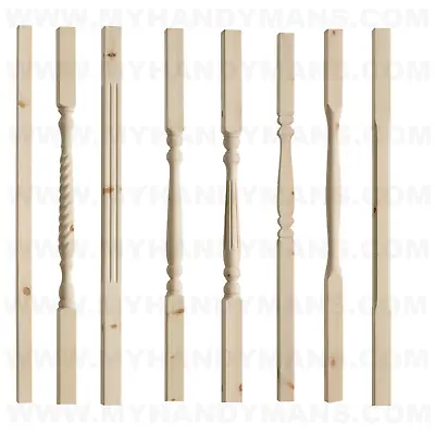 41mm Solid Pine Stair Spindles Trad Edwardian Fluted Twist Provincial 90cm • £6.95