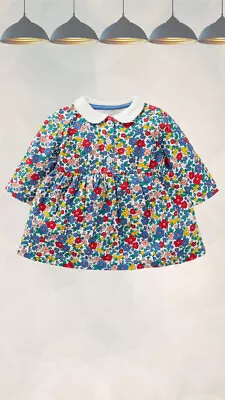 Ex Baby Boden Long Sleeve Jersey Collared Dress In Multi Sky Apple Blossom • £12.74