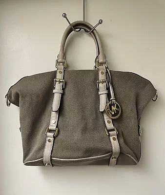 MICHAEL KORS Canvas Bag Handbag Leather Trim Studs Gold Hardware • $44.95