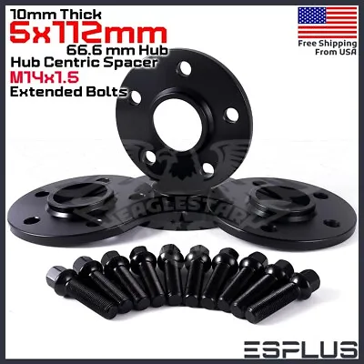 [4] 10mm Thick Mercedes 5x112mm CB 66.6 Wheel Spacer Kit 14x1.5 Bolts Included • $89.49