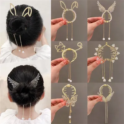 Rhinestone Hair Clasp Pearl Tassel Hair Claw Hair Clip Hair Buckle Headdress • £4.62