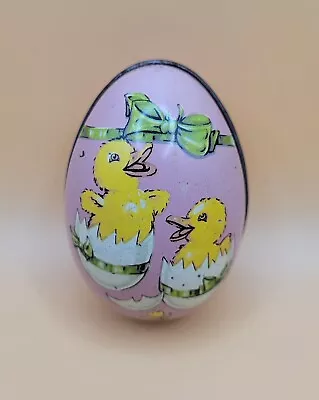 Vintage Murray Allen Tin Lithograph Easter Egg Candy Container W/Chicks Hatching • $8