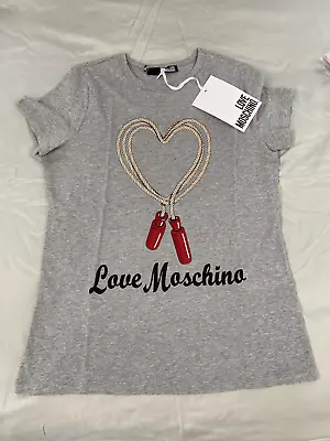 Mochino Love T Shirt Soft Grey With Skipping Rope Heart Logo UK 14 - 16 BNWT • $37.32