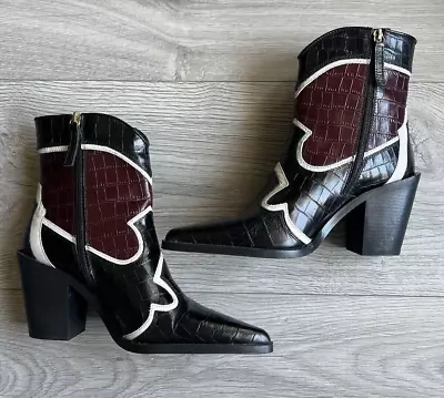 Zara Woman Nwt Leather Heeled Cowboy Ankle Boots Size Eur 38 Us 7.5  2118/010 • $95