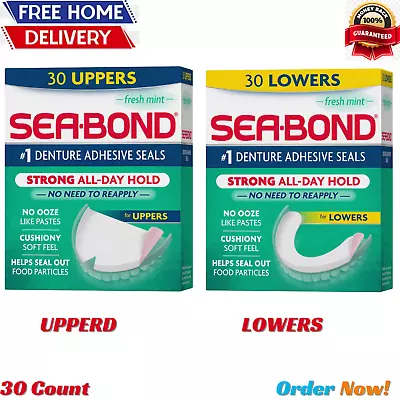 Sea Bond Secure Denture Adhesive Seals. Fresh Mint Uppers. Zinc Free. 30 Count. • $8.98