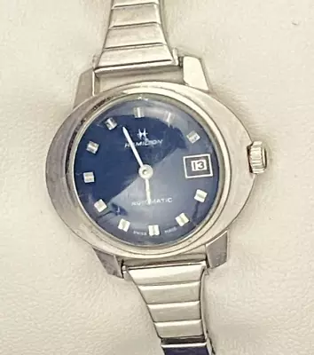 Hamilton Vintage Automatic Blue Dial 26 X 23 Mm SS Case Woman's Watch Runs Well • $99