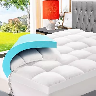 ELEMUSE Memory Foam Mattress Topper With Fluffy Pillow Top Cover King Size. • £79.99