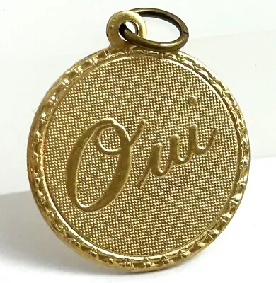 Vintage French Oui Charm Yes Necklace Pendant Brass Metal Jewelry • $12.99