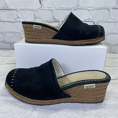 Ugg Palma Suede Espadrille Wedge Mule Black Womens Size 6 SN 1655 Sandals Clog • $37.99