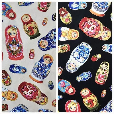 Elizabeth Studio - 2 YARDS FOR 22.00 Matryoshka Ivory & Black Quilting Fabric🪆 • $22