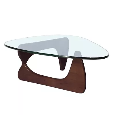 Noguchi-Style Triangle Glass Coffee Table Dark Walnut Wood Base 19mm • $439