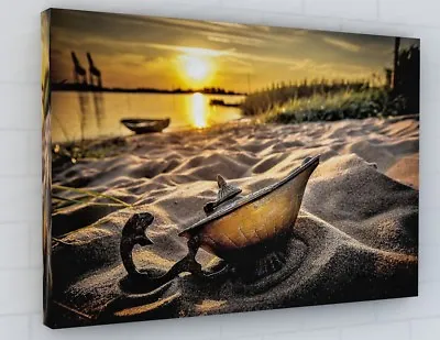 £38.85 • Buy Stunning Beach Sea Sand Sunset Canvas Picture Print Chunky Frame Large 