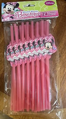 Minnie Mouse Bowtique Straws - 24 Count Pink Birthday Party Bendy • $9.99