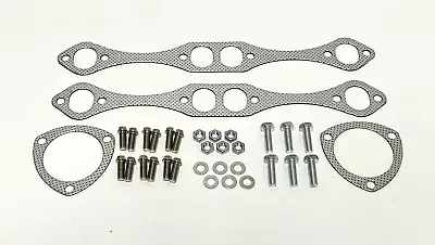 Exhaust Manifold Header Gaskets + Bolts Kit Fits 265 283 305 350 400 Engines • $23.95