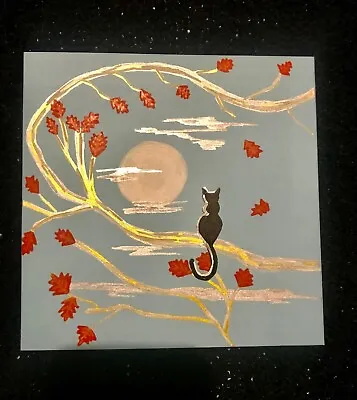 £3.50 • Buy Cat At Night Blank Hand Painted Card