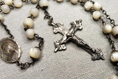 Vintage Rosary Sterling Silver Early 1900s Mother Of Pearl Beads Christian H62 • $149.99