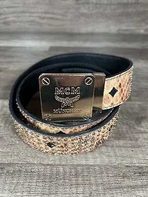 MCM Munchen Snakeskin Belt Size 46 Brass Studded • $76.95