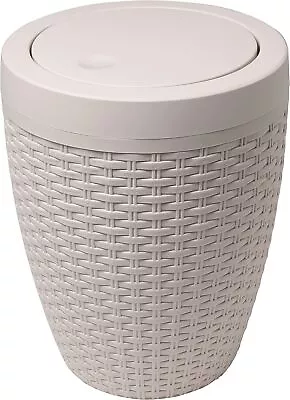 Addis 515799 Faux Rattan Round Bathroom Bin With Swing Lid Calico Linen • £14.48