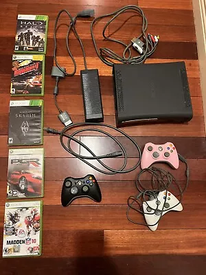 Microsoft Xbox 360 Elite Black Console - No Hard Drive 5 Games 3 Controllers • $90