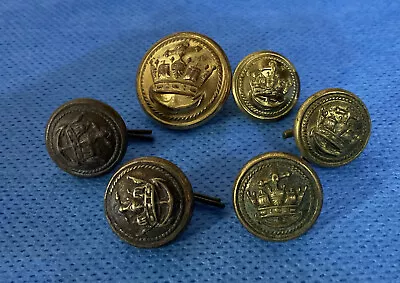 Vintage 6 X Gold Brass Royal Merchant Navy Naval Military Uniform Buttons H • £18