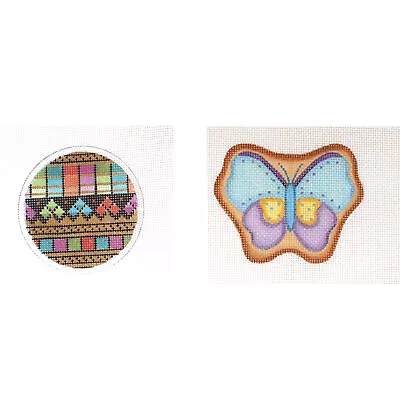 2 Hand Painted Needlepoint Canvas Lot:  Mindy Ornament Cod Butterfly    Bm • $40