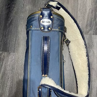 Vintage Ron Miller Canvas Golf Bag Blue Gold Made In USA   - 6NS6464 • $100