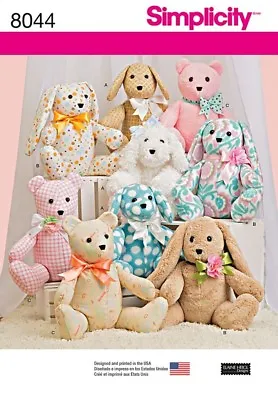 £9.75 • Buy Simplicity Crafts Sewing Pattern 8044 Bear, Dog & Rabbit Stuffed Animal T...