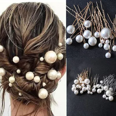 18 Pearl Flower Diamante Crystal Hair Pins Clips Prom Wedding Bridal Party • $6.49