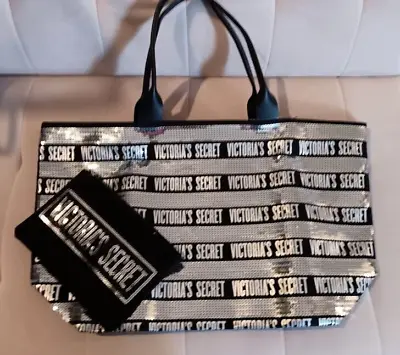 NEW Victoria’s Secret Weekender Sequin Bling Tote Bag & Black Wristlet Combo • $25.49