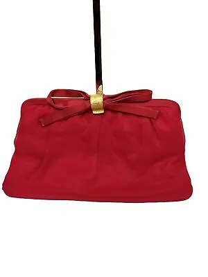 Magid Red Satin Georgette Clutch  Handbag With Coin Purse & Gold Bow Vintage • $25