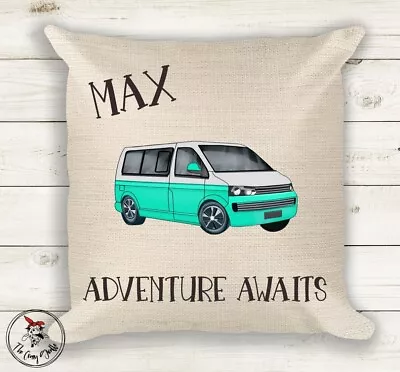 PERSONALISED VW T5 T6 Campervan Adventure Awaits - Cushion Cover -Motorhome Gift • £9.95