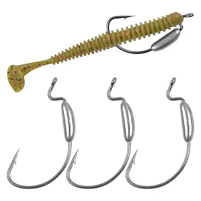 25pcs Offset Hooks Weighted Wide Gap Weedless Soft Lures Bait Worm Hook 1/0-5/0 • $17.59