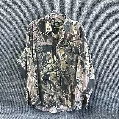 VTG Wolf Mountain Long Sleeve Shirt Men's 2XL Green Camo Mossy Oak Break Up • $25.15