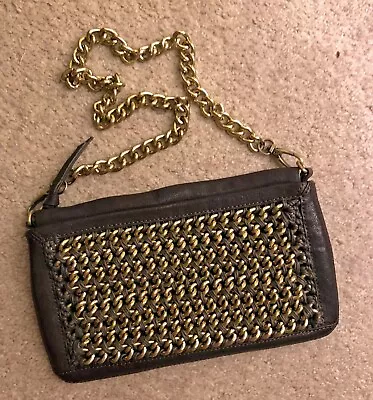 Zara Brown Leather Clutch Purse Bag Gold Chain Design And Removable Strap • $19.99