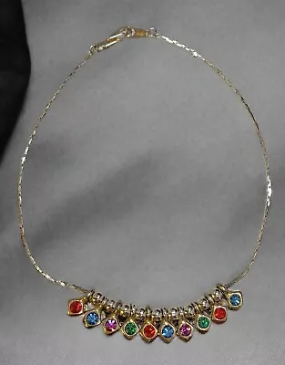 Vintage 10” Red Blue Green Purple Rhinestone 14kgp Ankle Bracelet Colorful • $19.36