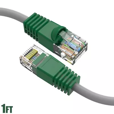 1FT Cat5E RJ45 Ethernet LAN Network UTP Crossover Cable Copper Green Boot Gray • $9.87