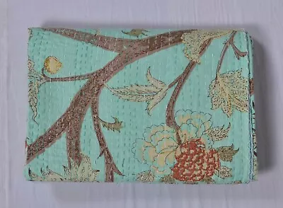 Indian Handmade Twin Cotton Kantha Floral Quilt Throw Blanket Bedspread Vintage • $36.34