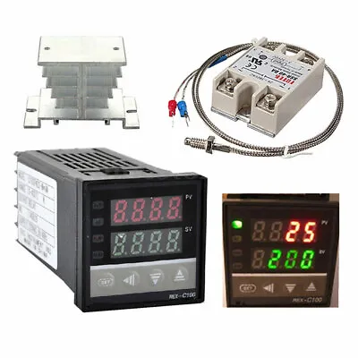 PID REX-C100 Temperature Controller SSR 40DA K Thermocouple Heat Sink Kit USA • $23.99