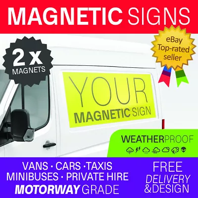2 X MAGNETIC SIGNS Personalised MOTORWAY Grade Print Van Car SIGN Magnets Custom • £9.99