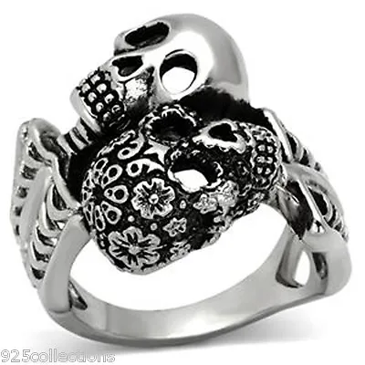 Stainless Steel No Stone He&She Day Of The Dead Bike Skull Unisex Ring Size 8-13 • $12.99