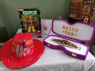 NEW/RARE WWE/WWF Macho Man Randy Savage Cowboy Hat/Figure/Mini Belt/Title • $378.96